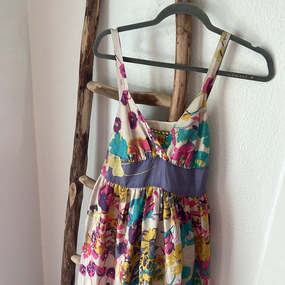 Johnny Was Silk Floral Ivory Pink Putple Turquoise Maxi Flowy Dress Small - Picture 3 of 8